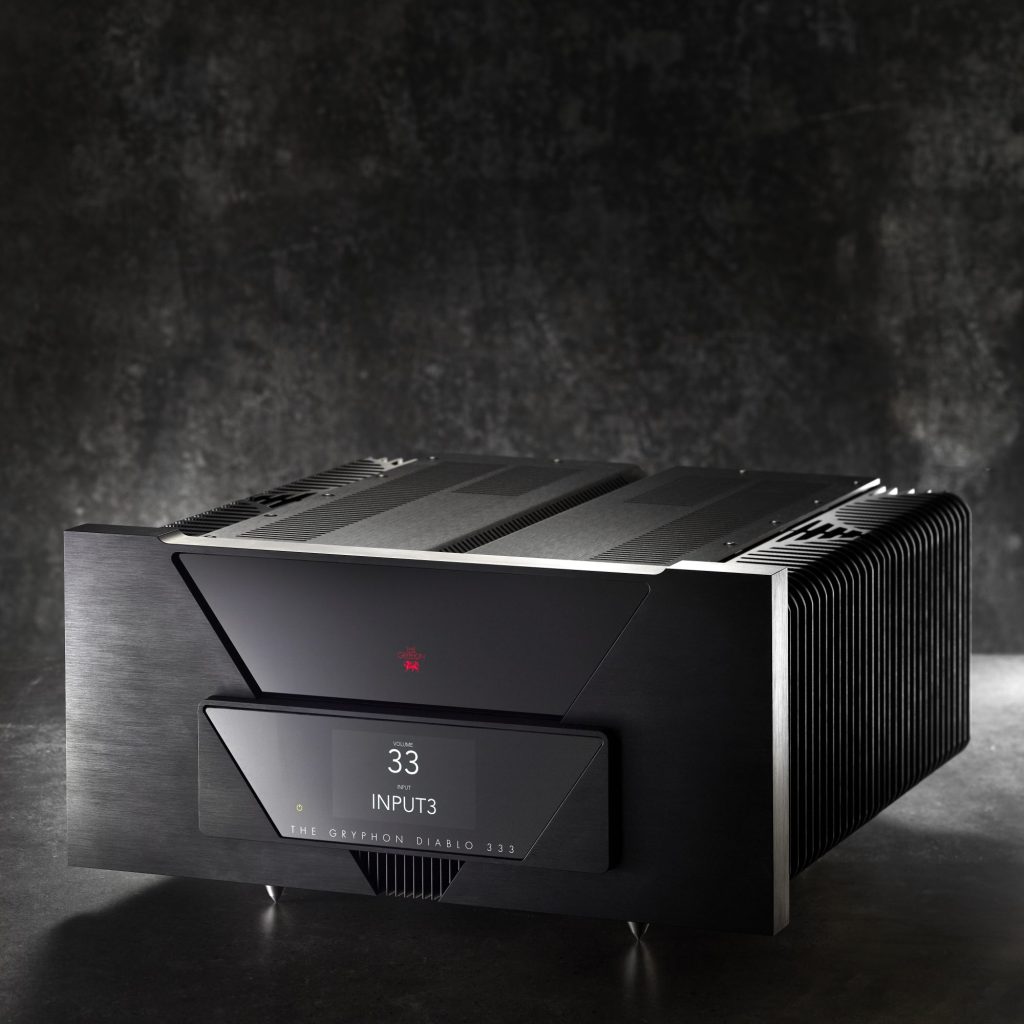 Gryphon Diablo 333 integrated amplifier in black, seen from the front and side