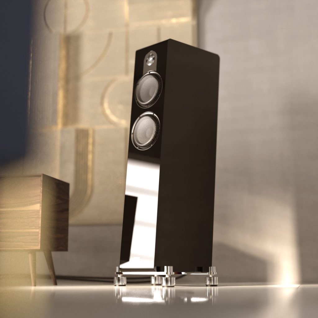 Marten Parker Trio floorstanding speaker in black with two bass and midrange drivers
