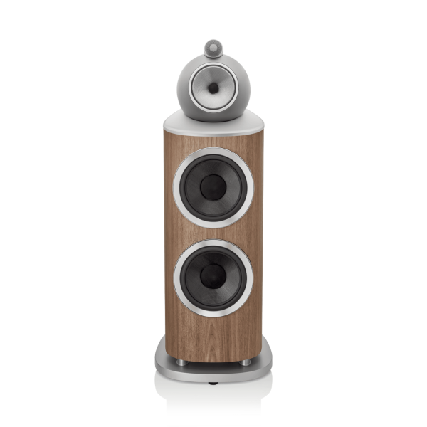 801-D4-BW-Black-floorstanding-speaker-hifi-satin-walnut-front-view