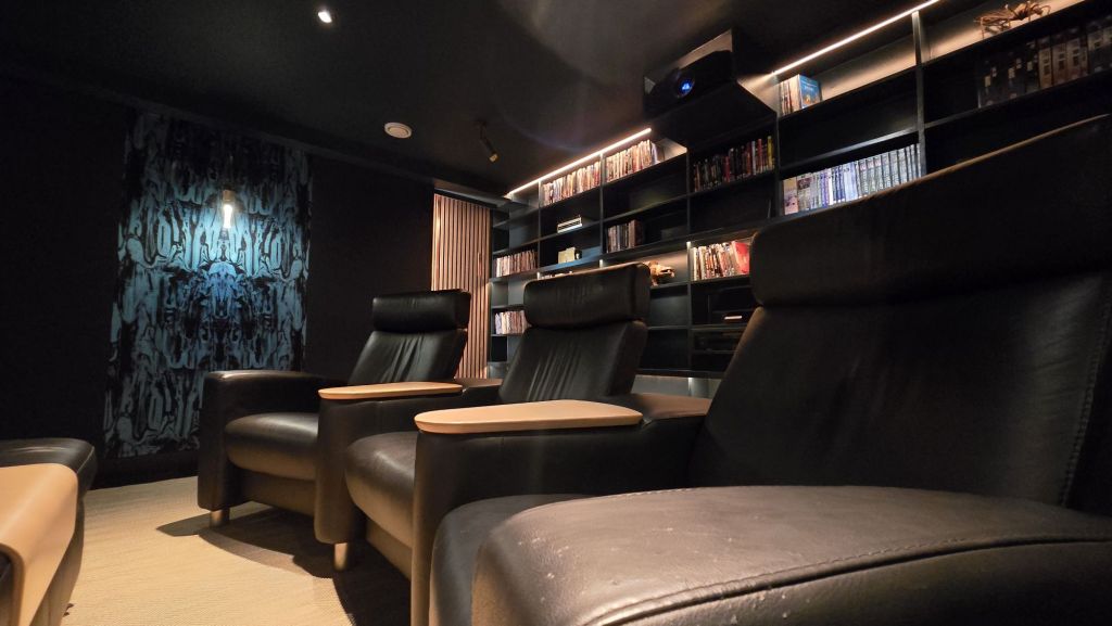 cinema seating reclining sofa with joinery and lighting