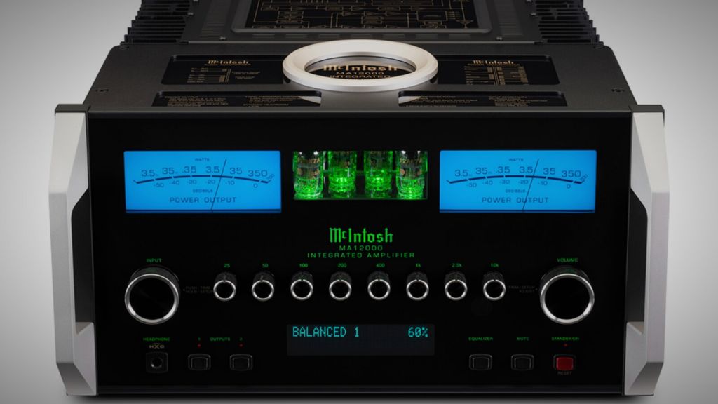 McIntosh MA12000 integrated amplifier — blue VU meters, green tubes