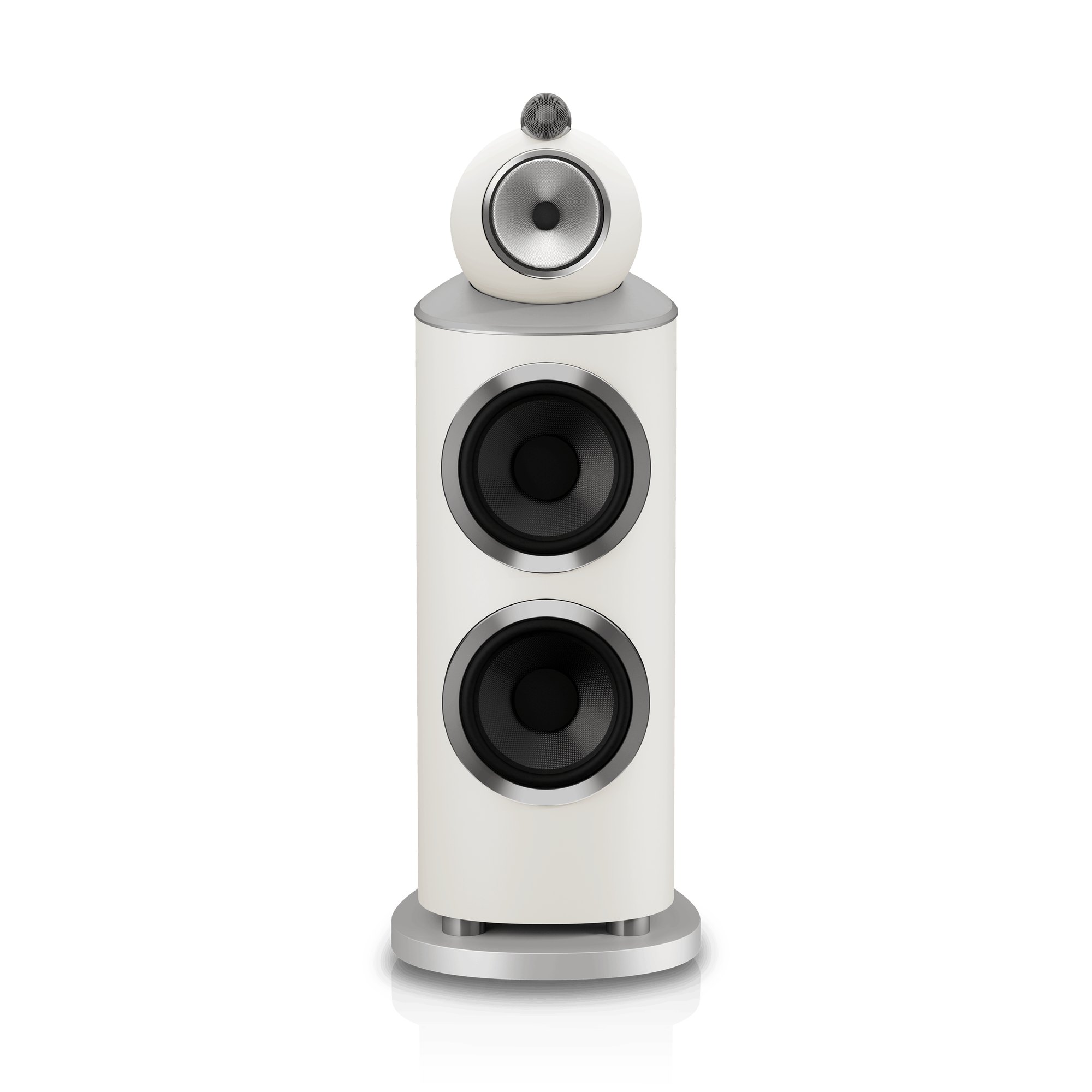 Bowers & Wilkins 801 D5 front view showing the Diamond dome tweeter, Turbine Head midrange and two bass units