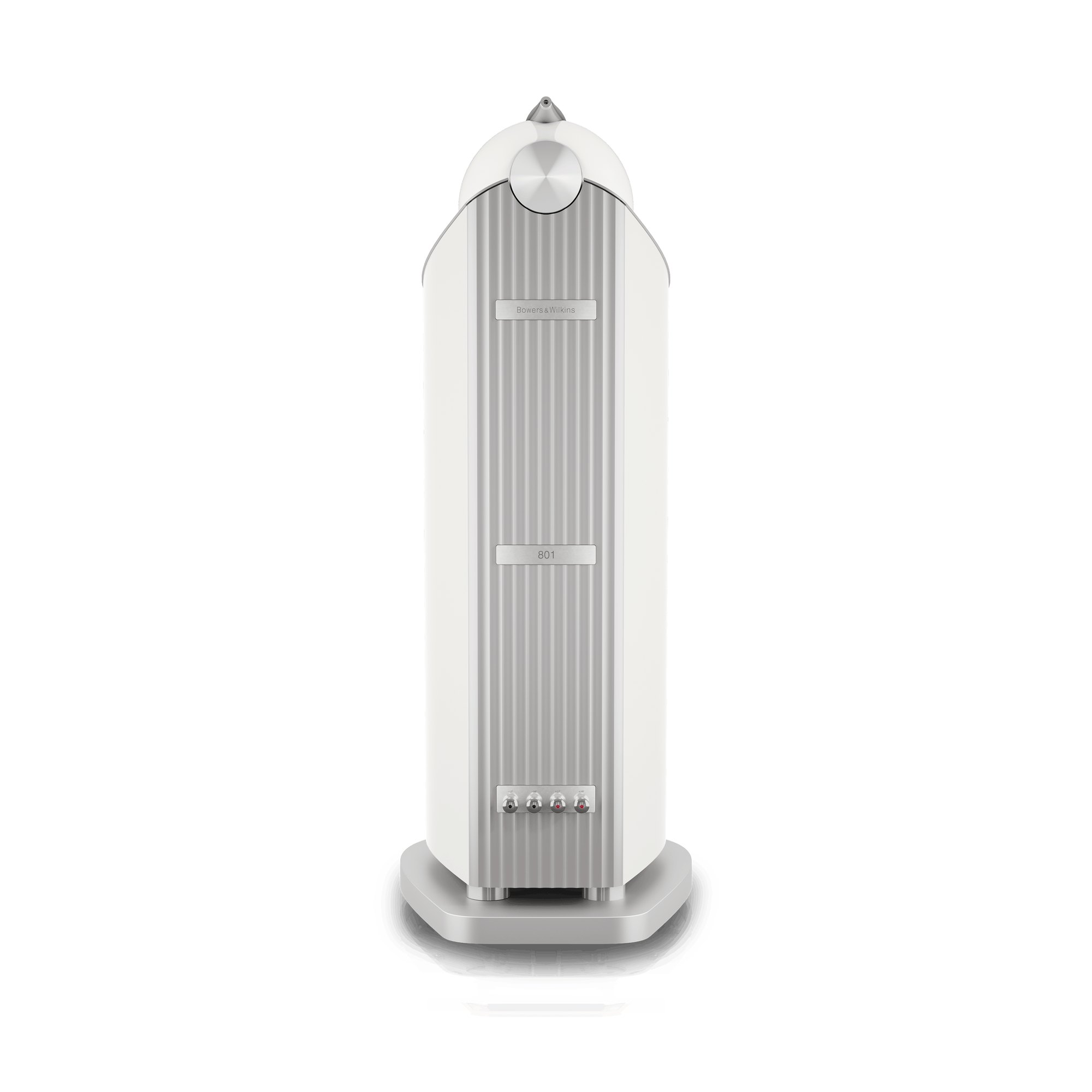 Rear view of the Bowers & Wilkins 801 D5 showing the aluminium spine and plinth