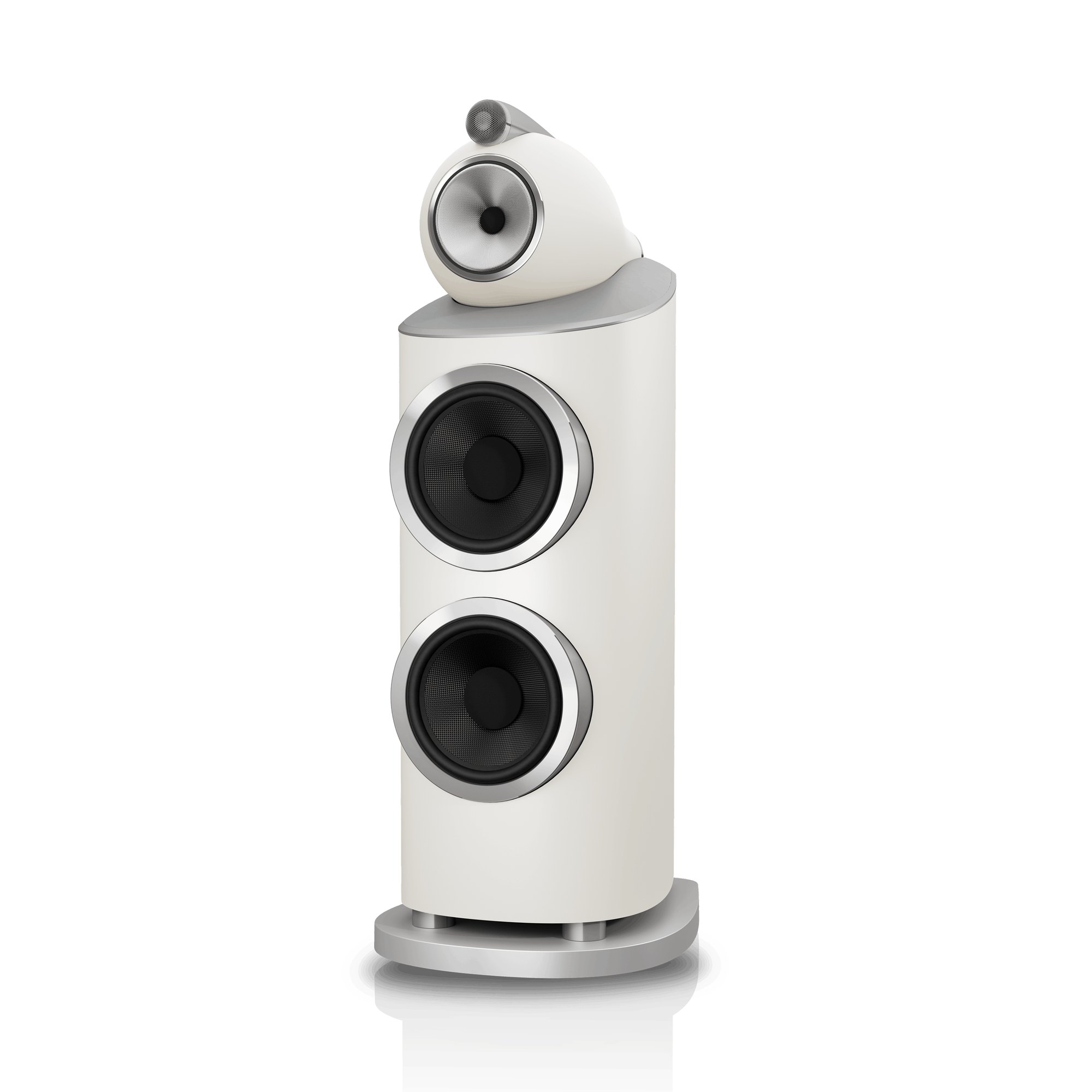 Bowers & Wilkins 801 D5 floorstanding speaker in Warm White, angled view