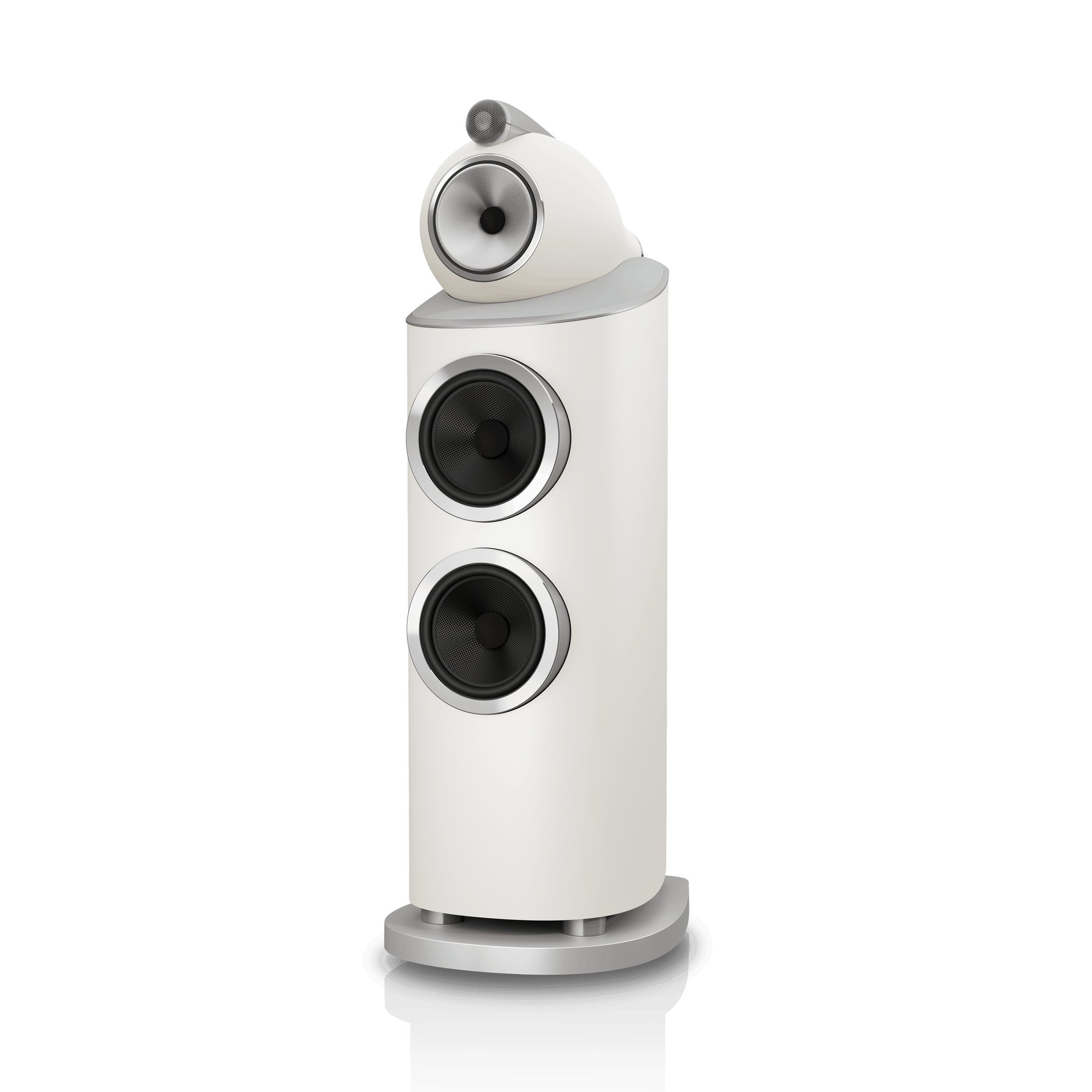 Bowers & Wilkins 802 D5 floorstanding speaker in Warm White, angled view
