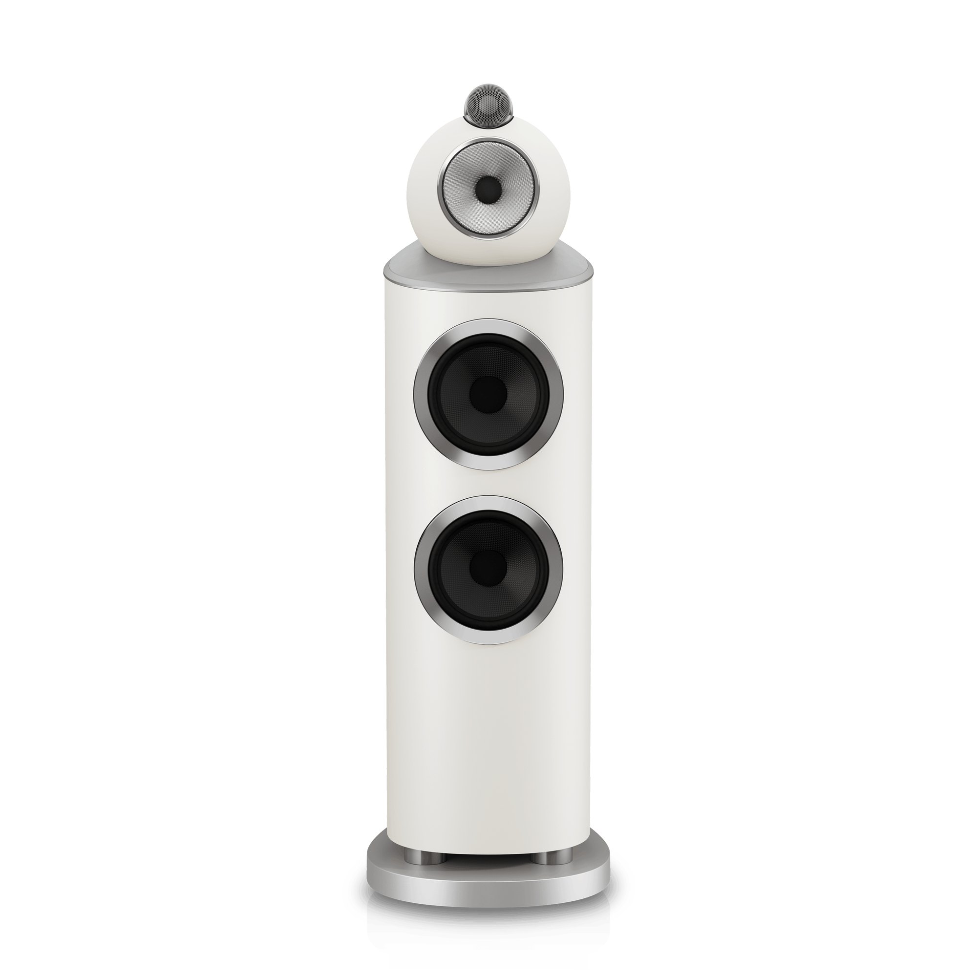 Bowers & Wilkins 803 D5 front view showing the Diamond dome tweeter, Turbine Head midrange and two bass units