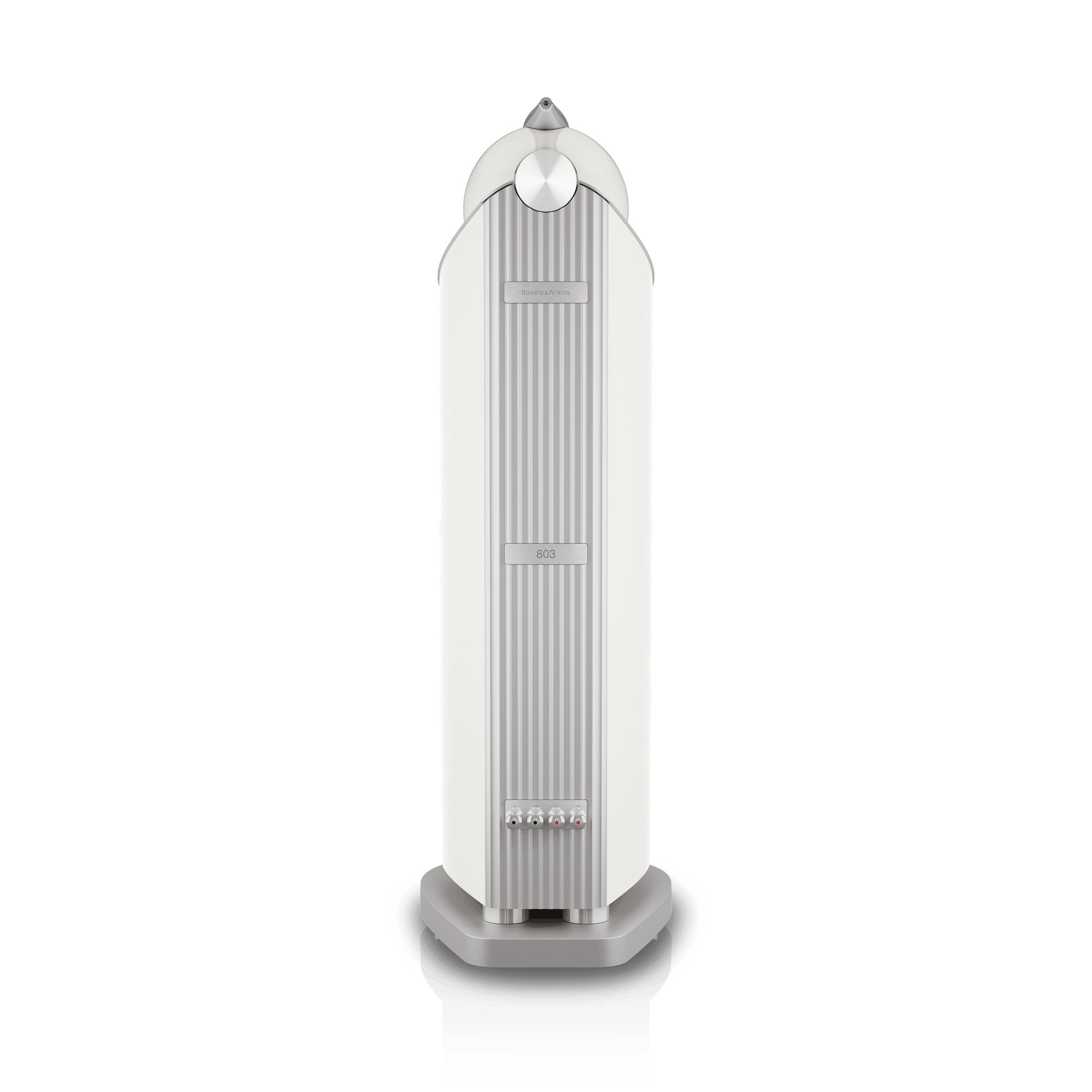 Rear view of the Bowers & Wilkins 803 D5 showing the aluminium spine and plinth