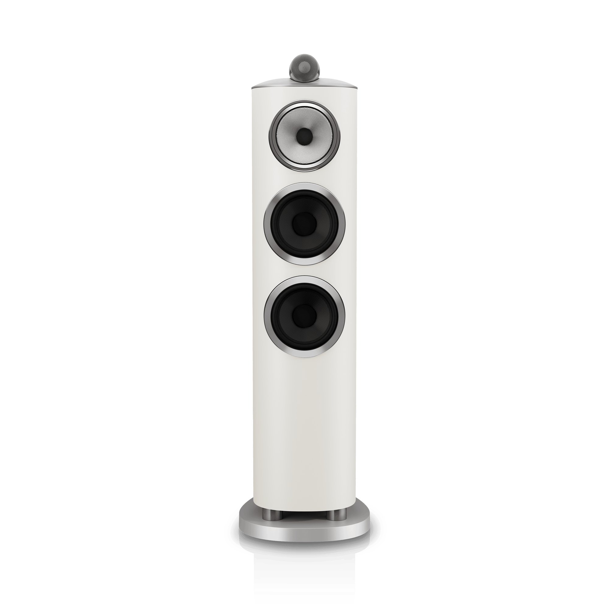 Bowers & Wilkins 804 D5 front view showing the Diamond dome tweeter, midrange and two bass units