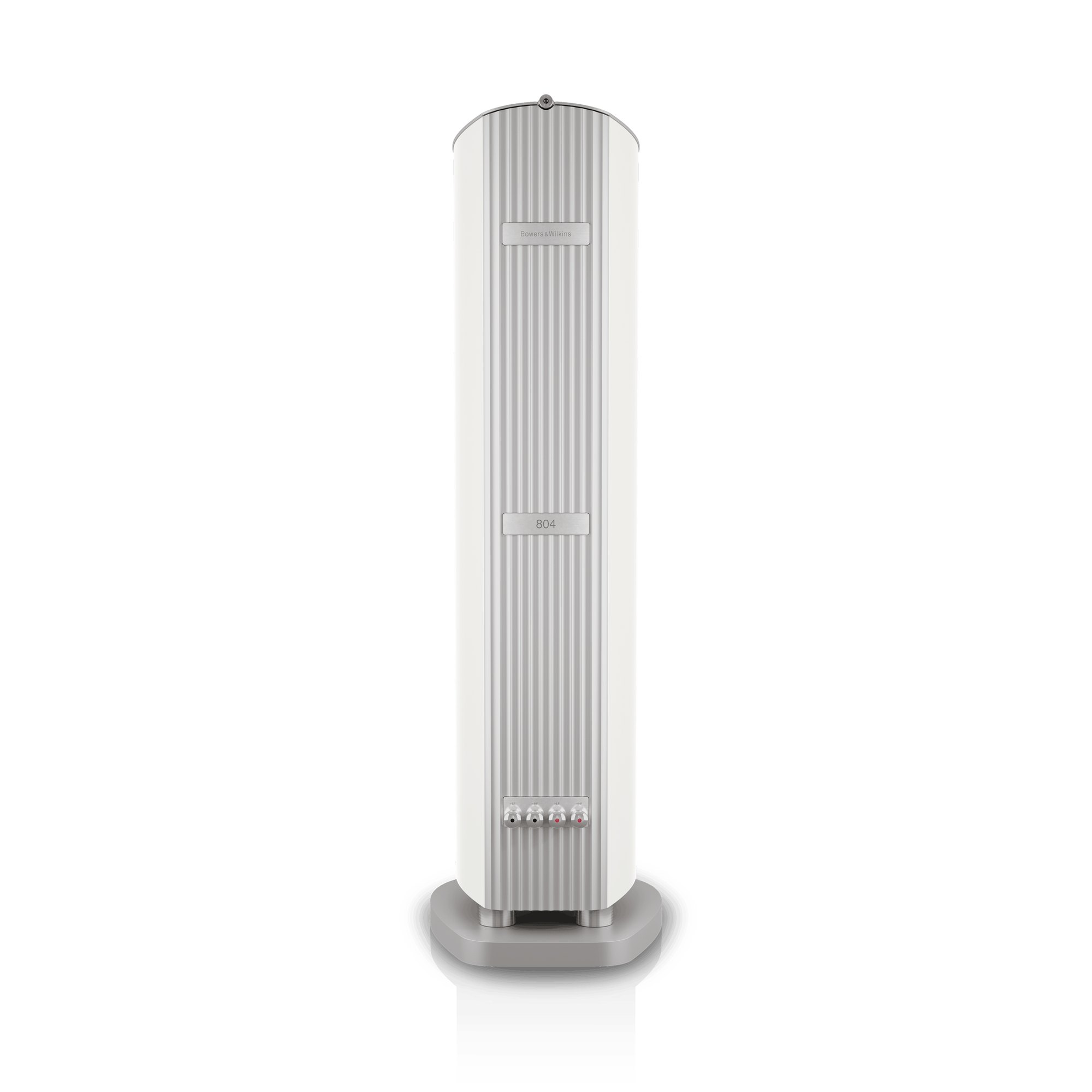 Rear view of the Bowers & Wilkins 804 D5 showing the aluminium spine and plinth