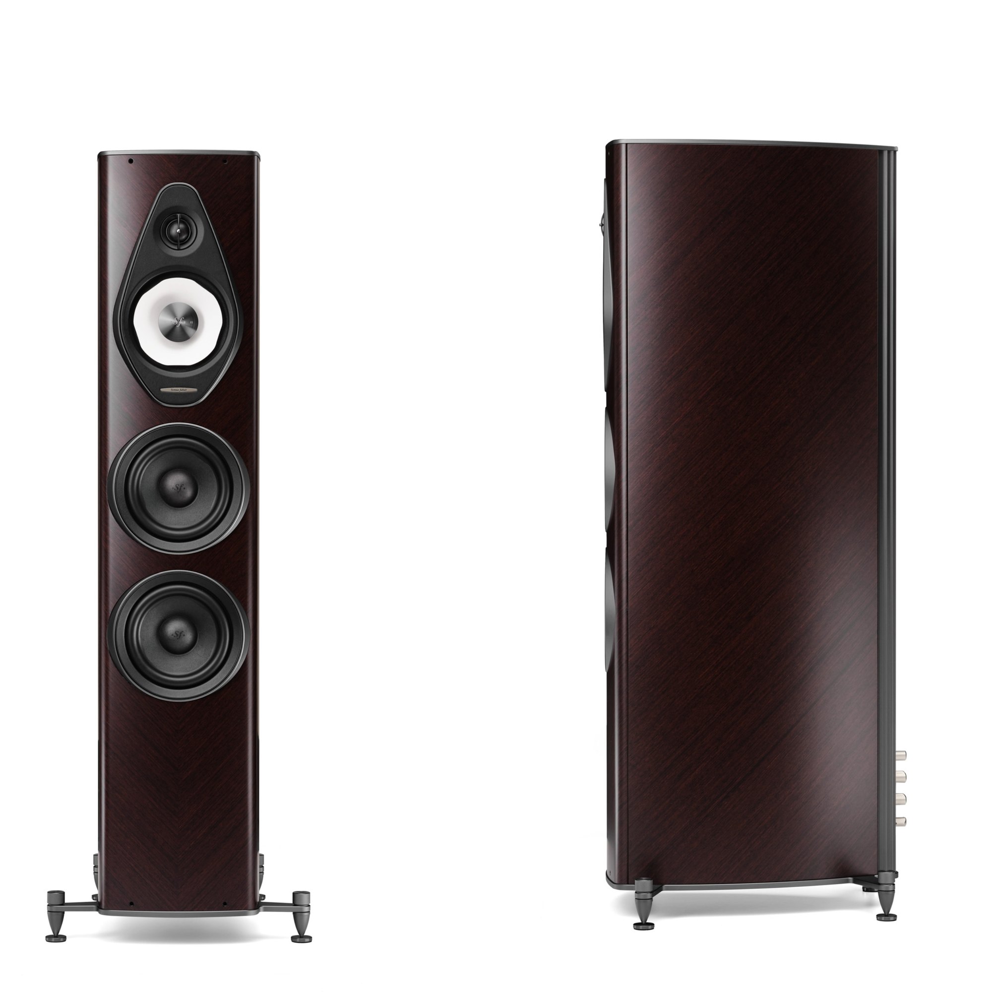 Sonus Faber Olympica III floorstanding loudspeaker in wenge, front and side view