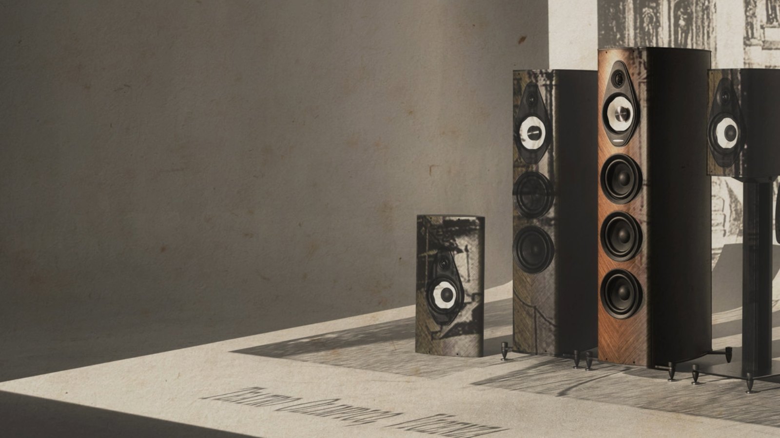 Sonus Faber Olympica Wall shown beside Olympica V floorstanders